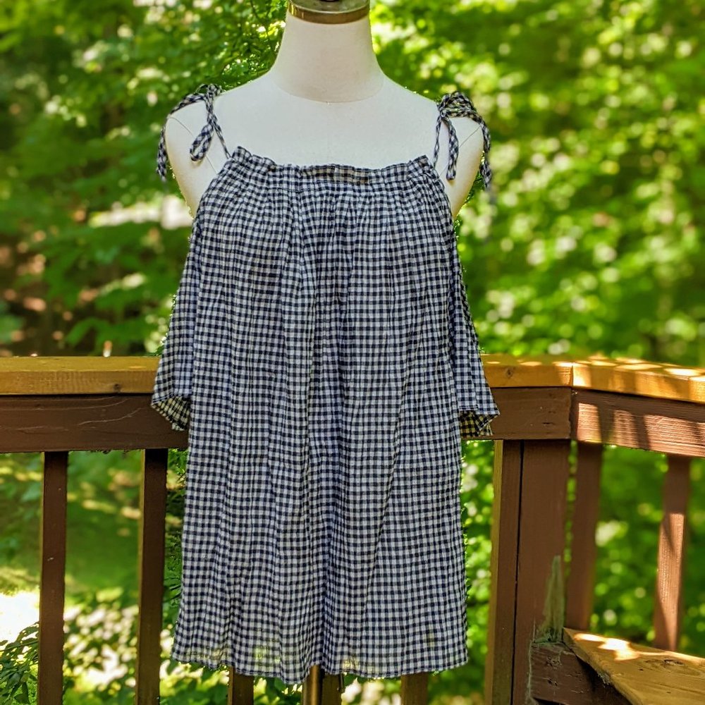 Max Studio Black-and-White Gingham Off-the-Shoulder Top